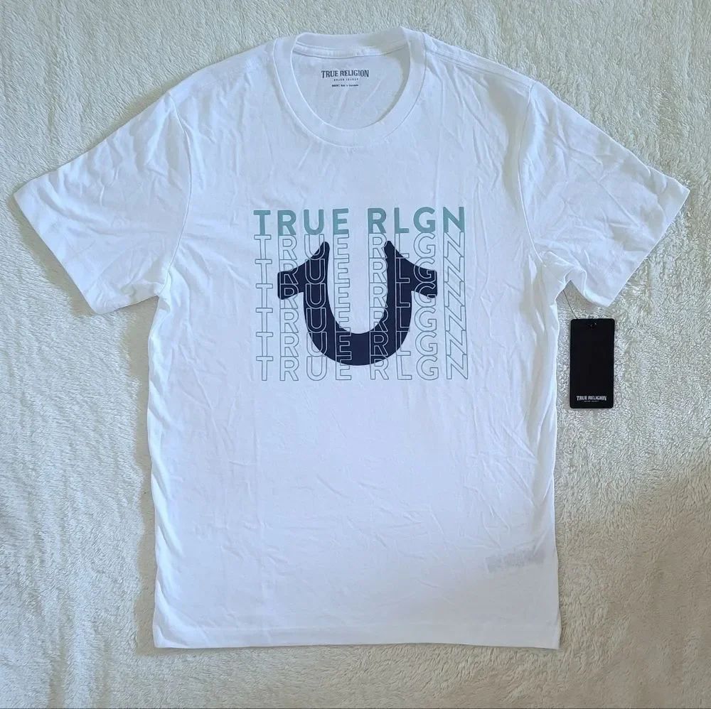 True Religion🙏 White "Repeat" Graphic Logo Tee👕 - NWT